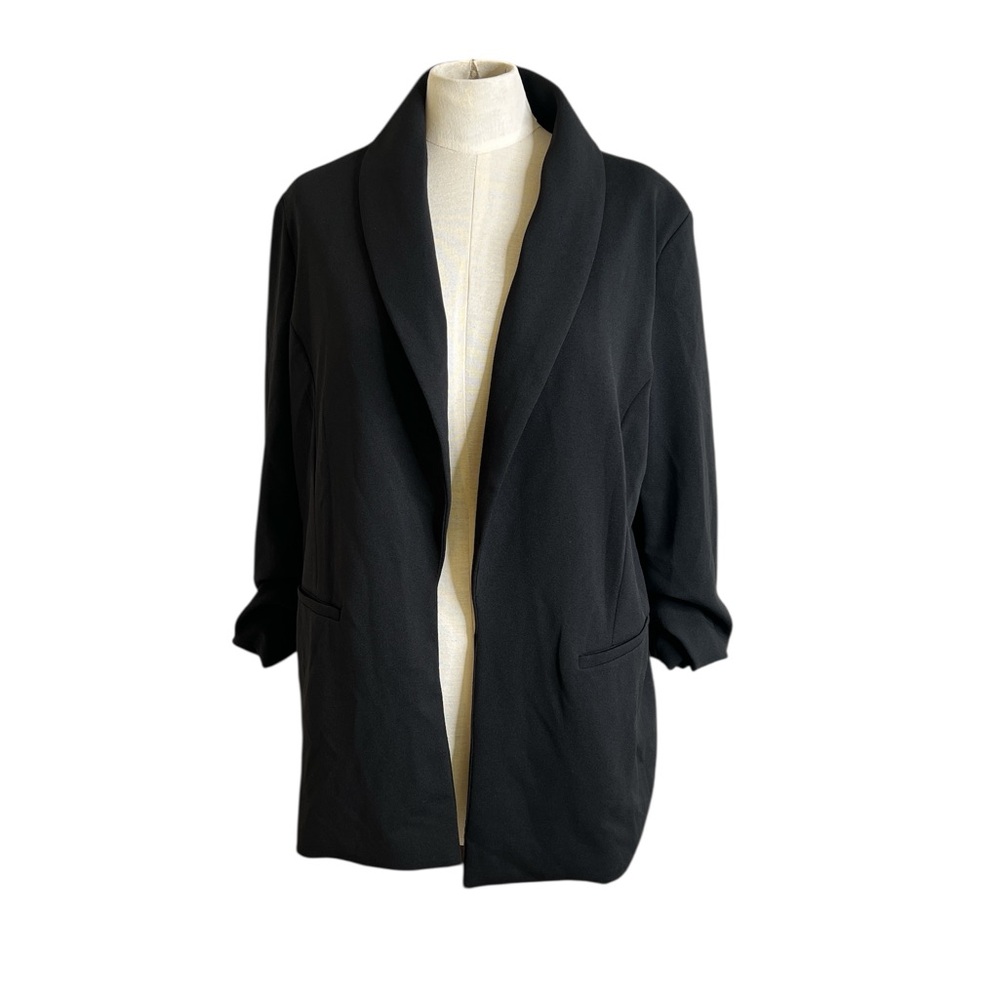 Dakota Blue Black Crepe Blazer – Ruched Sleeves, Fully Lined
